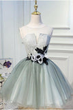 Luxury Waist Flowers See Through Backside Lolita Dress, Short Tulle Homecoming Dresses STA14980