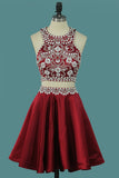 Two-Piece Scoop Beaded Bodice Homecoming Dresses Satin A