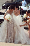 Detachable Train Wedding Dresses Scoop Sheath Tulle With