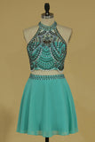 Two-Piece Halter Beaded Bodice Homecoming Dresses A Line