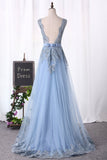 Prom Dresses A-Line V-Neck Floor-Length Tulle With