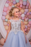 A Line Scoop Flower Girl Dresses Tulle With Applique Floor