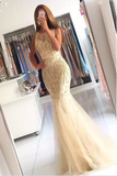 Prom Dresses Scoop Beaded Bodice Tulle Sweep