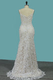 Mermaid Lace Spaghetti Straps Wedding Dresses With Beads Sweep
