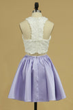 Two-Piece A Line Homecoming Dresses With Applique Satin