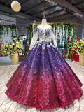 Ball Gown Ombre Sparkly Long Sleeve Sequins Prom Dresses, Quinceanera Dresses STA15066