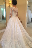 Long Sleeves Scoop Tulle With Applique A Line Court Train Wedding