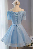 A-Line Boat Neck Homecoming Dresses Organza With Appliques Lace