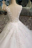 New Arrival Scoop Neck Wedding Dresses Tulle Lace Up With Crystals And