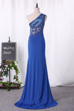 Mermaid One Shoulder Spandex Prom Dresses With Applique And
