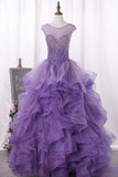 Tulle Quinceanera Dresses Ball Gown Scoop Beaded