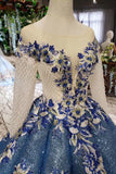 Prom Dresses Scoop Long Sleeves Lace Up Back Sequins