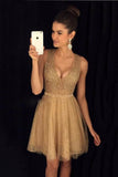 V Neck A Line Homecoming Dresses Tulle With Beading