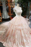 Wedding Dresses One Shoulder Ball Gown Satin Lace Up With Appliques And Handmade