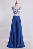 Two Pieces A Line Prom Dresses Chiffon Floor Length With