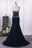 Mermaid Sweetheart Prom Dresses Tulle With Beads And Rhinestones Sweep