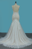 Mermaid Wedding Dresses Straps Tulle With Applique And