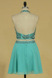 Two-Piece Halter Beaded Bodice Homecoming Dresses A Line