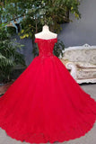 New Arrival Tulle Bright Red Wedding Dresses Lace Up Floor Length With