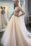 Long Sleeves Bateau Wedding Dresses Tulle A Line With Applique