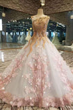 New Arrival Floral Wedding Dresses Scoop Neck A-Line With Appliques Pearls And Handmade Flowers Floor