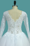 Bateau Long Sleeves A Line Tulle Wedding Dresses With Applique Court