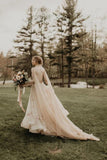 3D Flowers Spaghetti Straps Tulle Wedding Dresses V Neck Fairy Lace Bridal Dresses STA15485