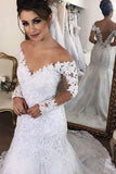 Mermaid/Trumpet V-Neck Tulle Wedding Dresses With Applique Long Sleeves Zipper