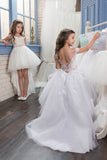 Asymmetrical Scoop With Applique Flower Girl Dresses A Line