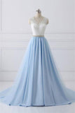 Classy Ivory And Sky Blue Long Lace Tulle Princess Prom