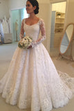 Long Sleeves Scoop Tulle With Applique A Line Court Train Wedding