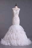 Wedding Dresses Bateau Mermaid Tulle With Applique &