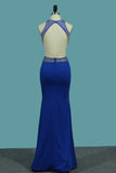Mermaid Prom Dresses Open Back Scoop With Beads And