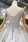 Wedding Dresses V Neck Lace Up Back Beads Prom Dress