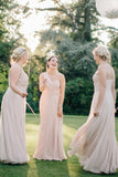 A Line Pink One Shoulder Chiffon Long Simple Bridesmaid Dresses, Wedding Party Dresses STA15552