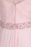A Line Straps Chiffon With Ruffles And Beads Prom Dresses