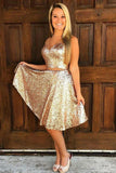 Two-Pieces Homecoming Dresses V-Neck Knee-Length Sequins