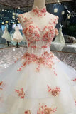 New Arrival High Neck Wedding Dresses With Appliques And Pearls Lace