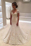 New Arrival Mermaid/Trumpet V-Neck Tulle Wedding Dresses With Applique Short