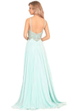 A Line Chiffon Spaghetti Straps Prom Dresses With Beading Floor Length