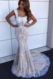 Charming Mermaid Square Neck Straps Lace Wedding Dresses, Bridal STA15631