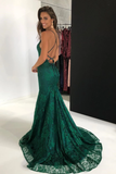 Elegant Straps V Neck Lace Mermaid Long Evening Dresses Prom STAPS1EG38N