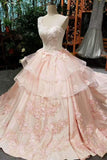 Wedding Dresses One Shoulder Ball Gown Satin Lace Up With Appliques And Handmade