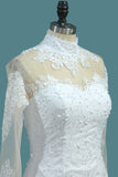 Mermaid Wedding Dresses High Neck Long Sleeves Tulle With Applique And