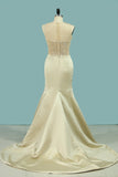 Mermaid/Trumpet Satin Scoop Wedding Dress With Applique Detachable