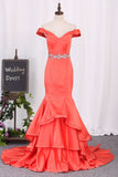 Prom Dresses Satin Off The Shoulder With Beading