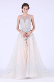 Prom Dresses Scoop Tulle With Beads And Embroidery