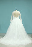 Tulle V Neck Long Sleeves Wedding Dresses A Line With