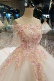 New Arrival Mid-Length Sleeves Wedding Dresses Boat Neckline With Handmade Flowers