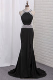 Prom Dresses Open Back Spandex Scoop Mermaid With Beads And